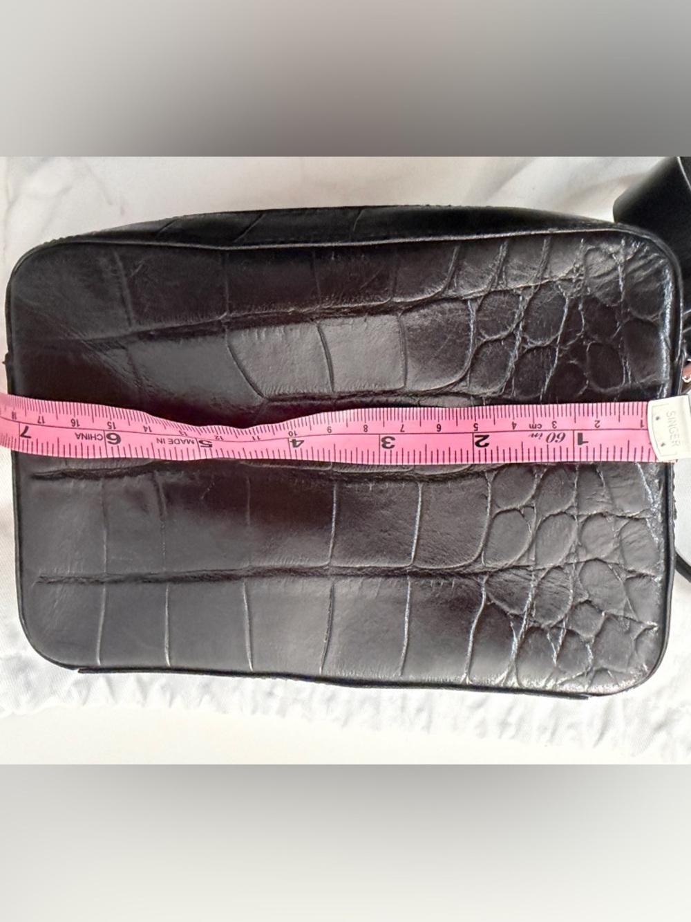 Reiss Black Croc-Textured Leather Crossbody Camera Bag - Picture 9 of 11